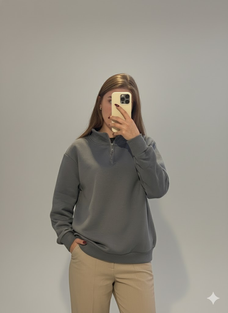 Yarım fermuarlı füme sweat